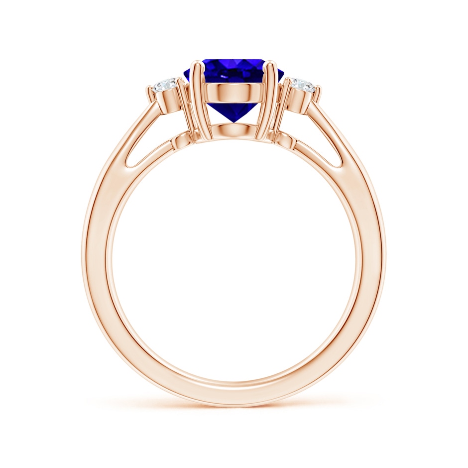 9x7mm AAAA Tapered Shank Tanzanite Solitaire Ring with Diamond Accents in 18K Rose Gold side 199