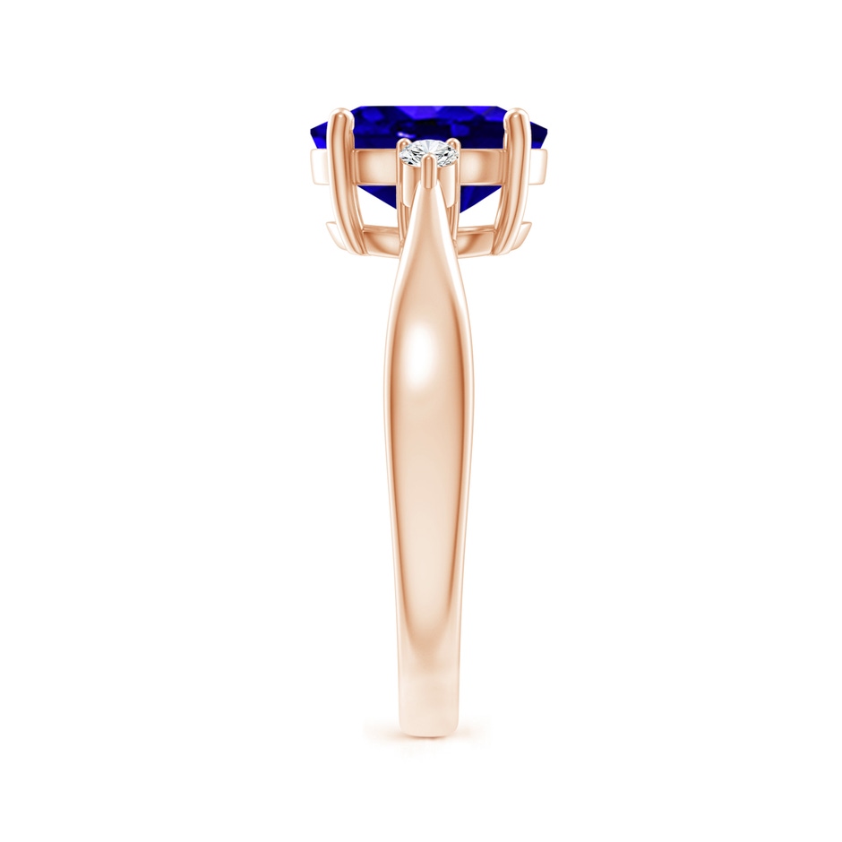 9x7mm AAAA Tapered Shank Tanzanite Solitaire Ring with Diamond Accents in 18K Rose Gold side 299