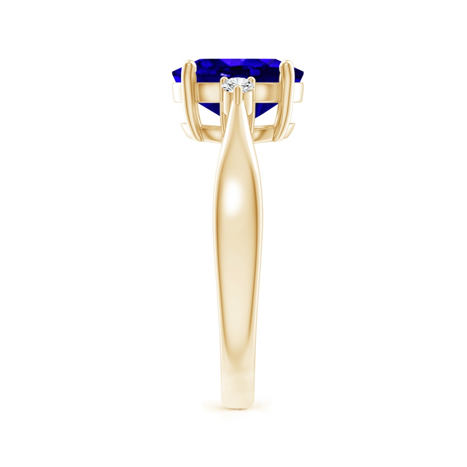 9x7mm AAAA Tapered Shank Tanzanite Solitaire Ring with Diamond Accents in Yellow Gold side 299