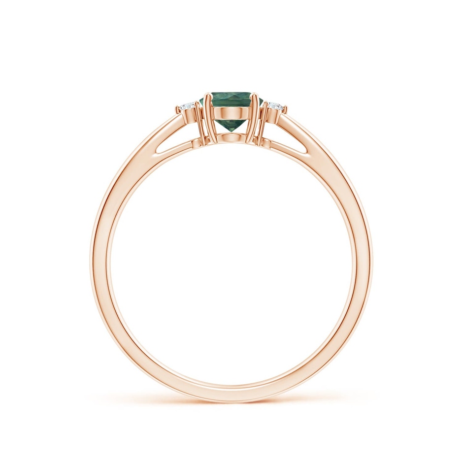 6x4mm AA Tapered Shank Teal Montana Sapphire Solitaire Ring with Diamonds in Rose Gold side 199