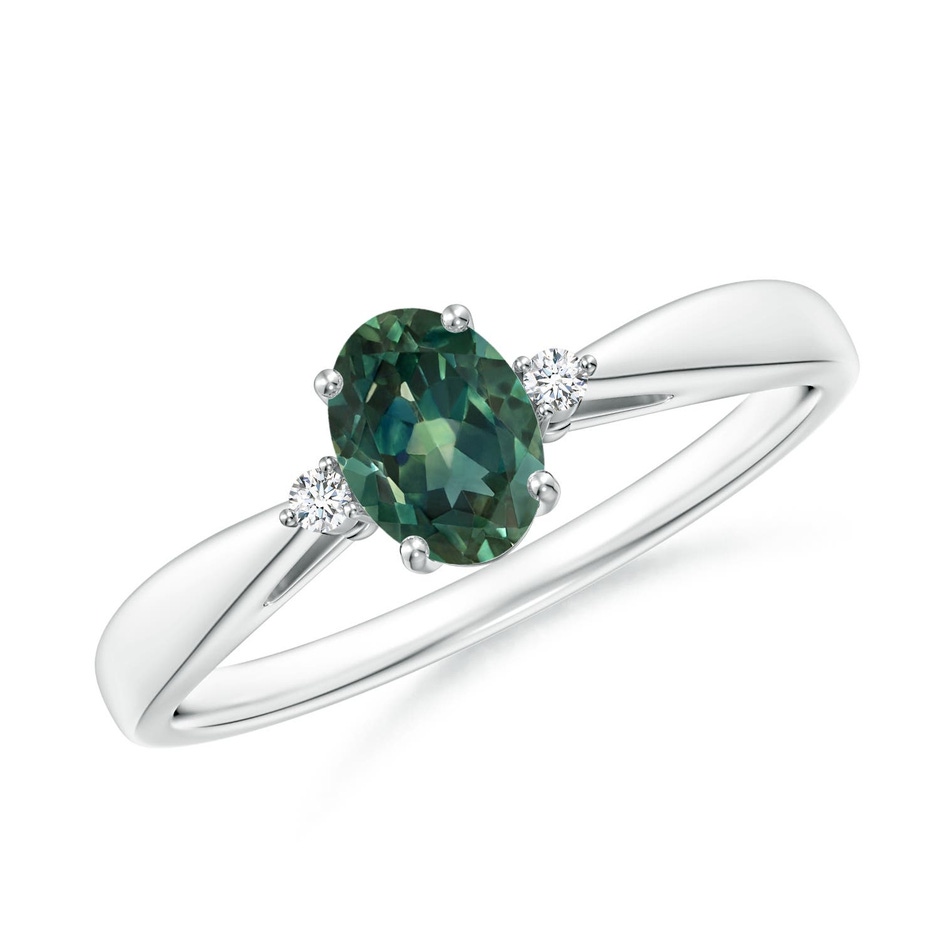 6x4mm AA Tapered Shank Teal Montana Sapphire Solitaire Ring with Diamonds in White Gold 
