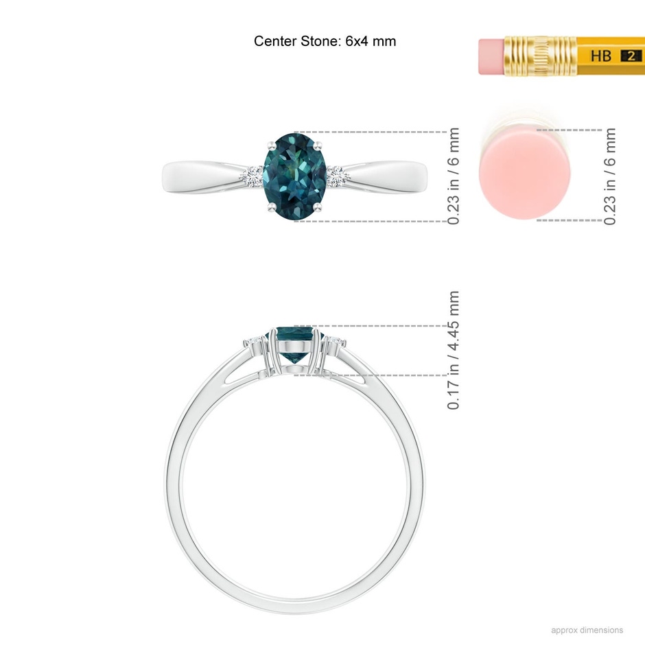 6x4mm AAA Tapered Shank Teal Montana Sapphire Solitaire Ring with Diamonds in P950 Platinum ruler