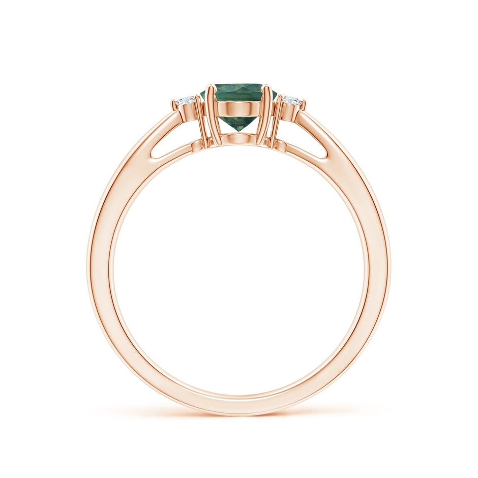 7x5mm AA Tapered Shank Teal Montana Sapphire Solitaire Ring with Diamonds in Rose Gold side 199