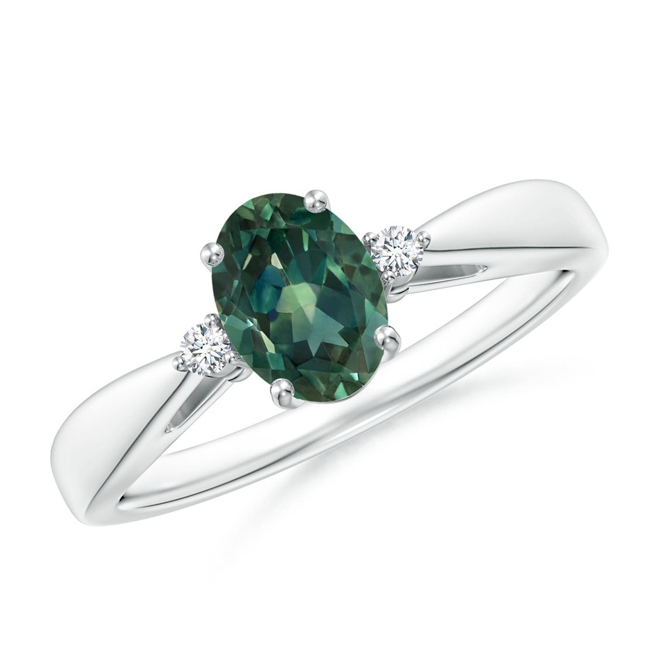 7x5mm AA Tapered Shank Teal Montana Sapphire Solitaire Ring with Diamonds in White Gold 