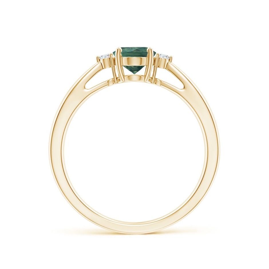 7x5mm AA Tapered Shank Teal Montana Sapphire Solitaire Ring with Diamonds in Yellow Gold side 199