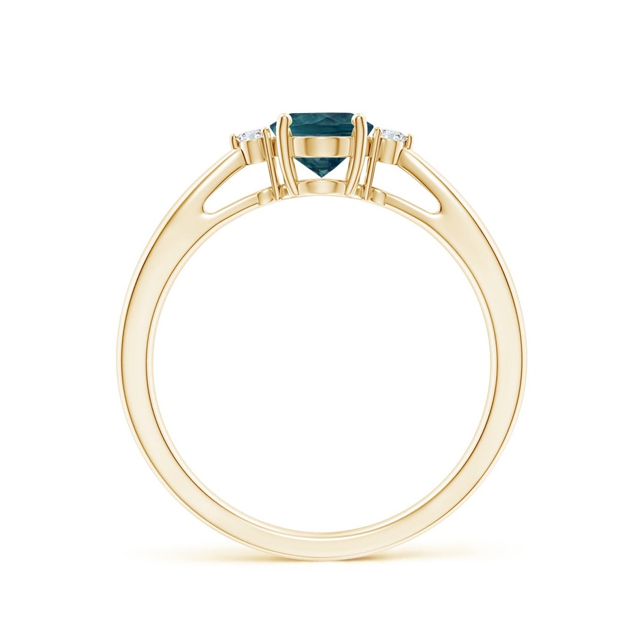 7x5mm AAA Tapered Shank Teal Montana Sapphire Solitaire Ring with Diamonds in 18K Yellow Gold side 199