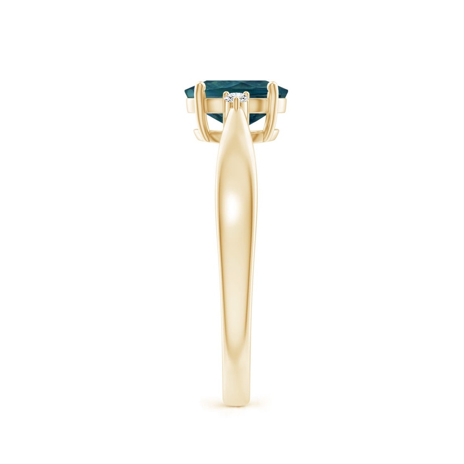 7x5mm AAA Tapered Shank Teal Montana Sapphire Solitaire Ring with Diamonds in 18K Yellow Gold side 299