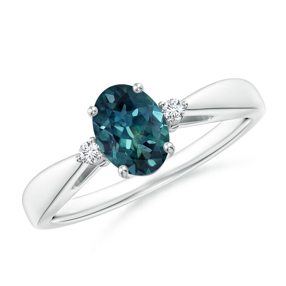 7x5mm AAA Tapered Shank Teal Montana Sapphire Solitaire Ring with Diamonds in P950 Platinum 