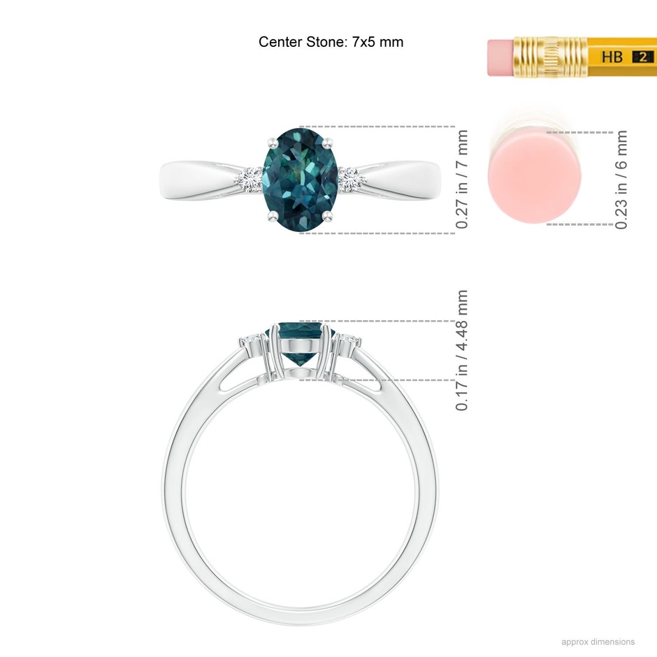 7x5mm AAA Tapered Shank Teal Montana Sapphire Solitaire Ring with Diamonds in P950 Platinum ruler