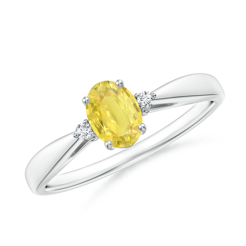6x4mm A Tapered Shank Yellow Sapphire Solitaire Ring with Diamonds in P950 Platinum 