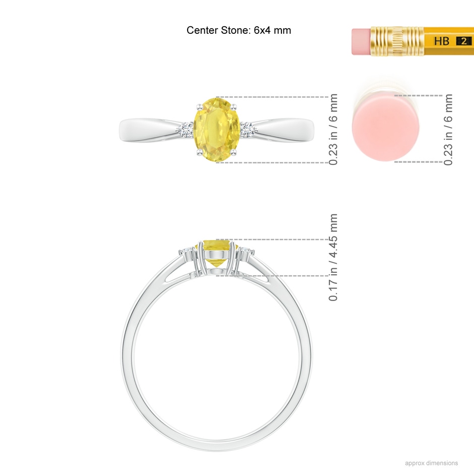 6x4mm A Tapered Shank Yellow Sapphire Solitaire Ring with Diamonds in P950 Platinum ruler