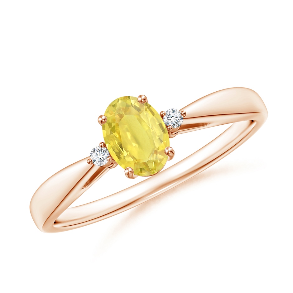 6x4mm A Tapered Shank Yellow Sapphire Solitaire Ring with Diamonds in Rose Gold 