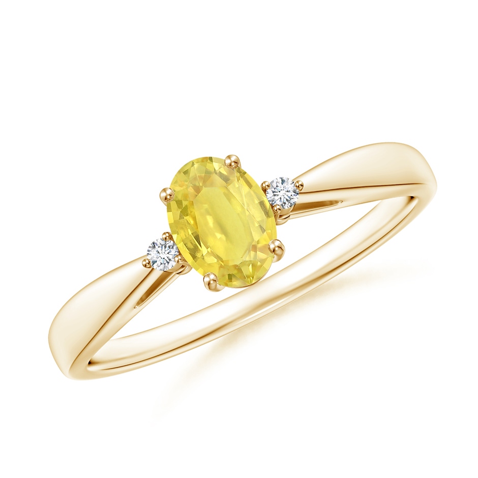6x4mm A Tapered Shank Yellow Sapphire Solitaire Ring with Diamonds in Yellow Gold 
