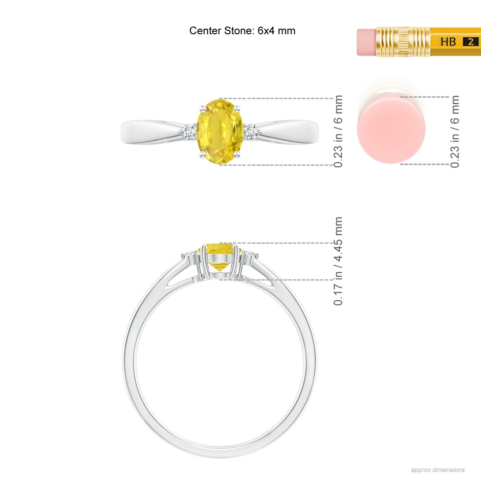 6x4mm AA Tapered Shank Yellow Sapphire Solitaire Ring with Diamonds in White Gold ruler