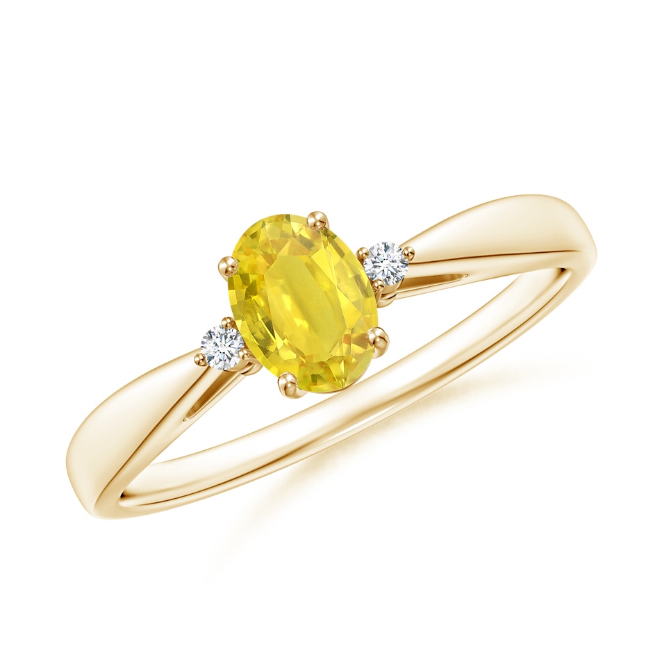 6x4mm AA Tapered Shank Yellow Sapphire Solitaire Ring with Diamonds in Yellow Gold 