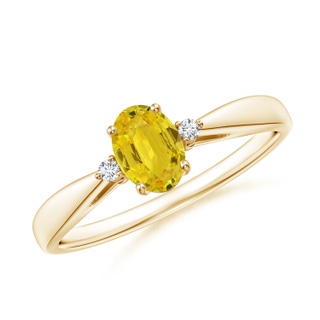 6x4mm AAA Tapered Shank Yellow Sapphire Solitaire Ring with Diamonds in 9K Yellow Gold