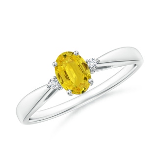 6x4mm AAA Tapered Shank Yellow Sapphire Solitaire Ring with Diamonds in White Gold
