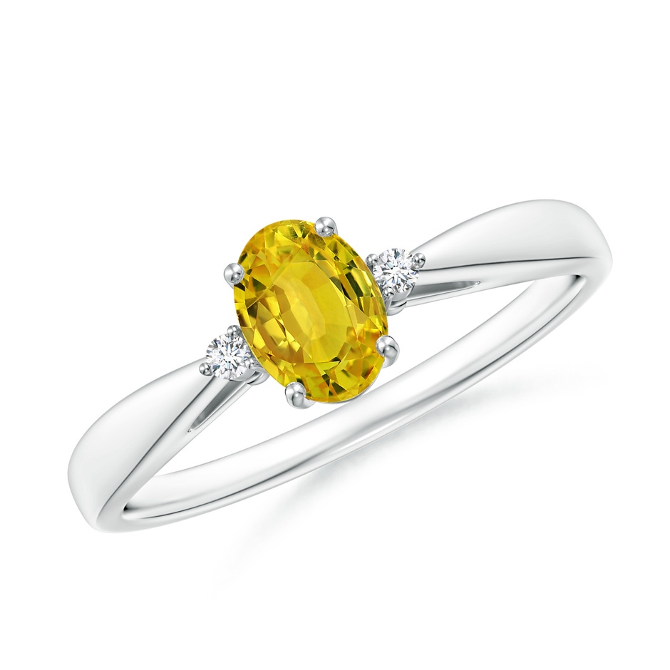 6x4mm AAAA Tapered Shank Yellow Sapphire Solitaire Ring with Diamonds in White Gold 