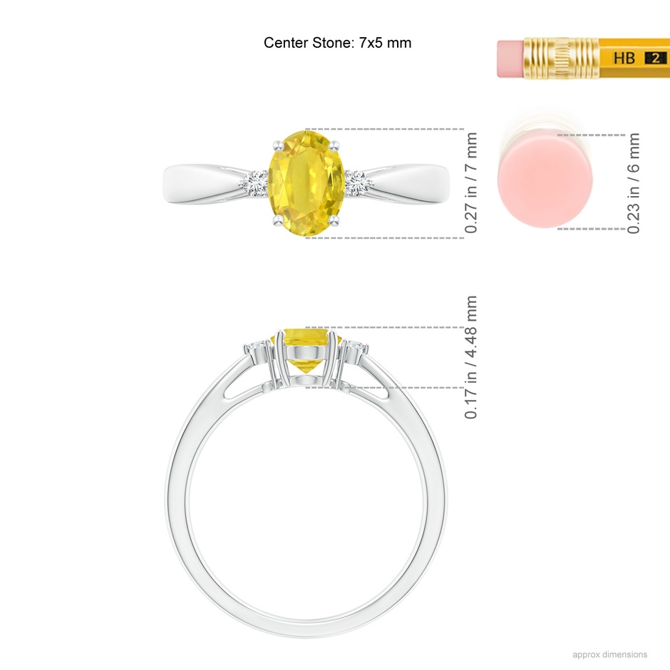 7x5mm AA Tapered Shank Yellow Sapphire Solitaire Ring with Diamonds in White Gold ruler