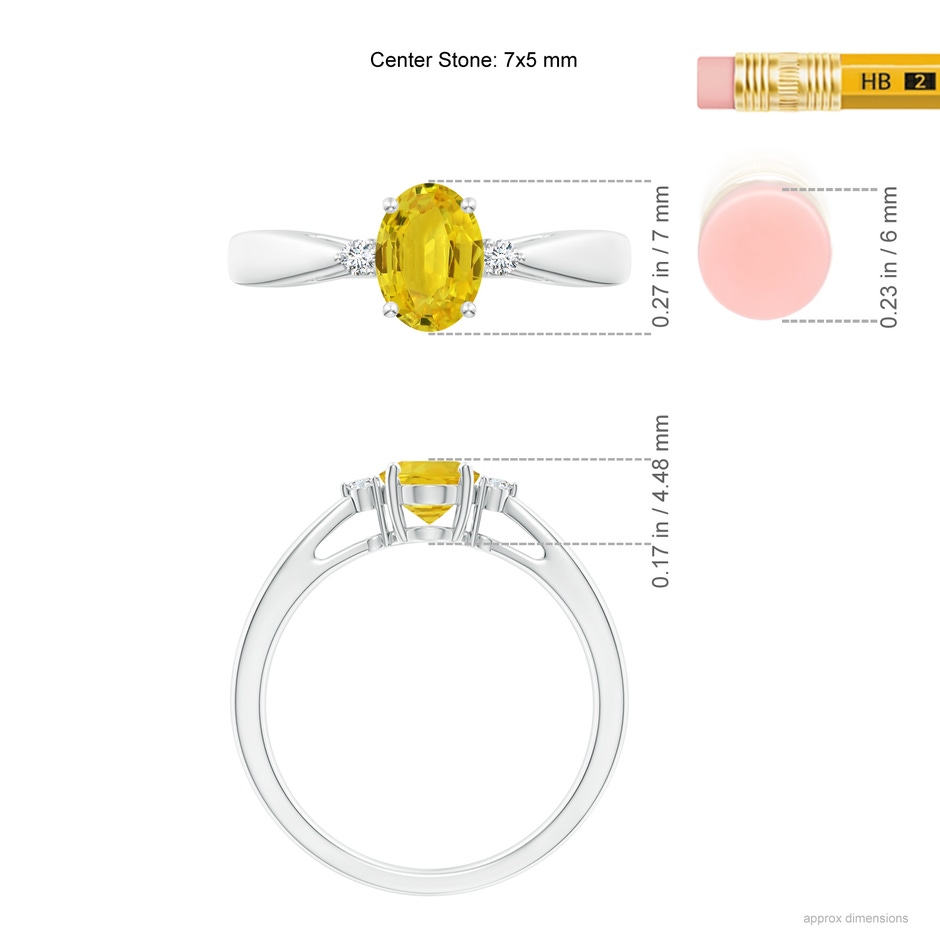 7x5mm AAA Tapered Shank Yellow Sapphire Solitaire Ring with Diamonds in P950 Platinum ruler