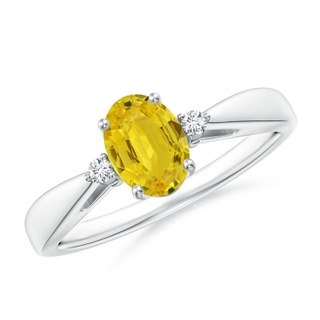 7x5mm AAA Tapered Shank Yellow Sapphire Solitaire Ring with Diamonds in White Gold
