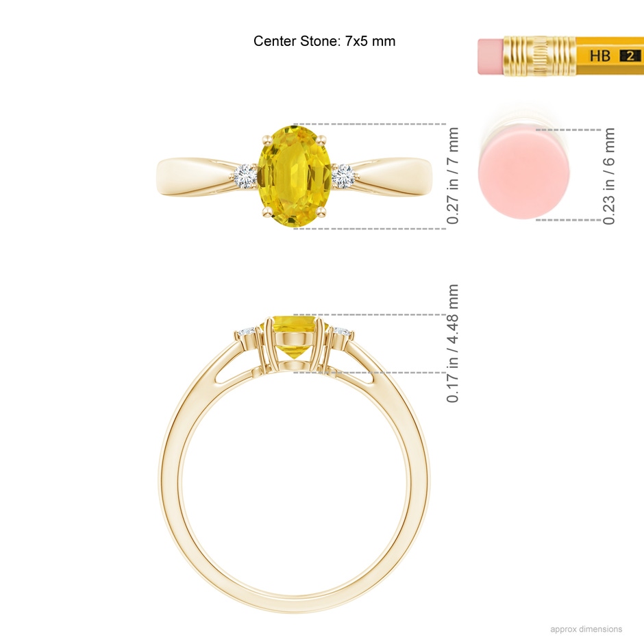 7x5mm AAA Tapered Shank Yellow Sapphire Solitaire Ring with Diamonds in Yellow Gold ruler