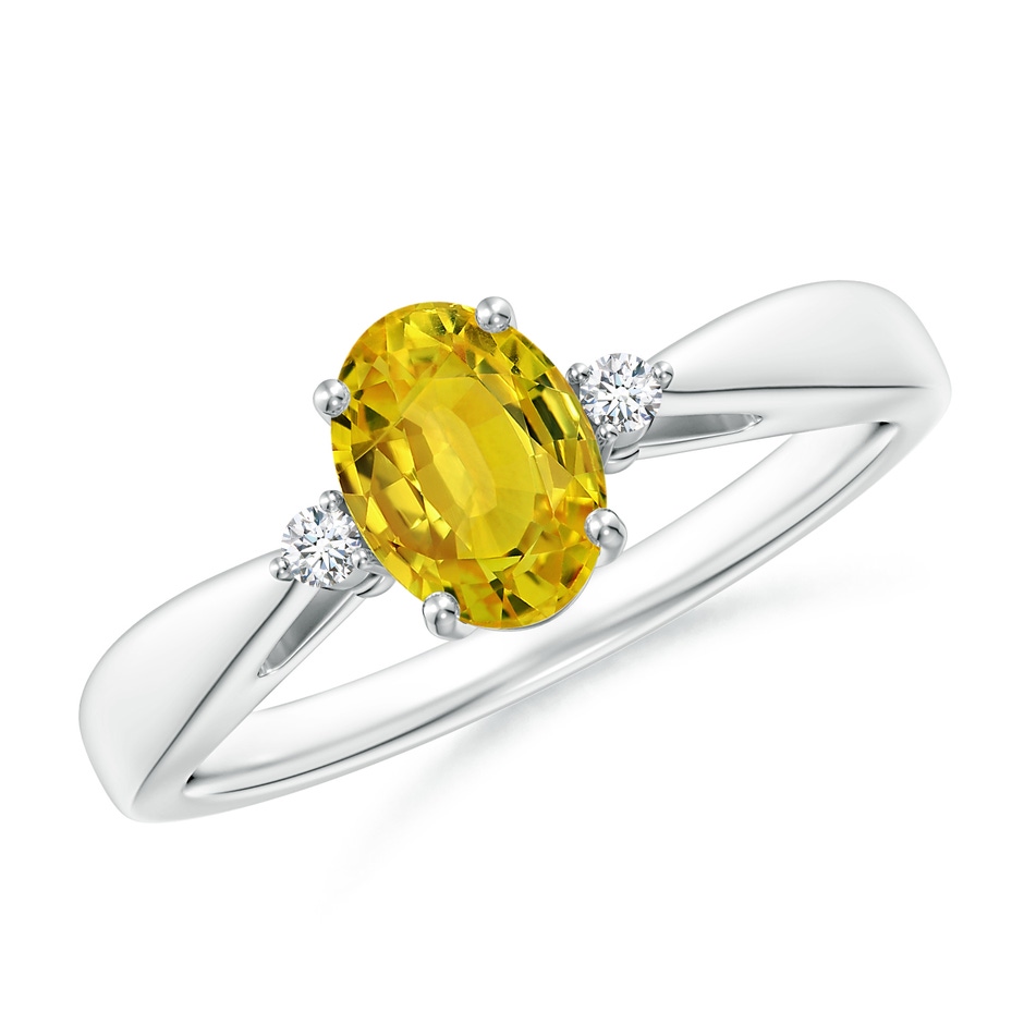 7x5mm AAAA Tapered Shank Yellow Sapphire Solitaire Ring with Diamonds in P950 Platinum 