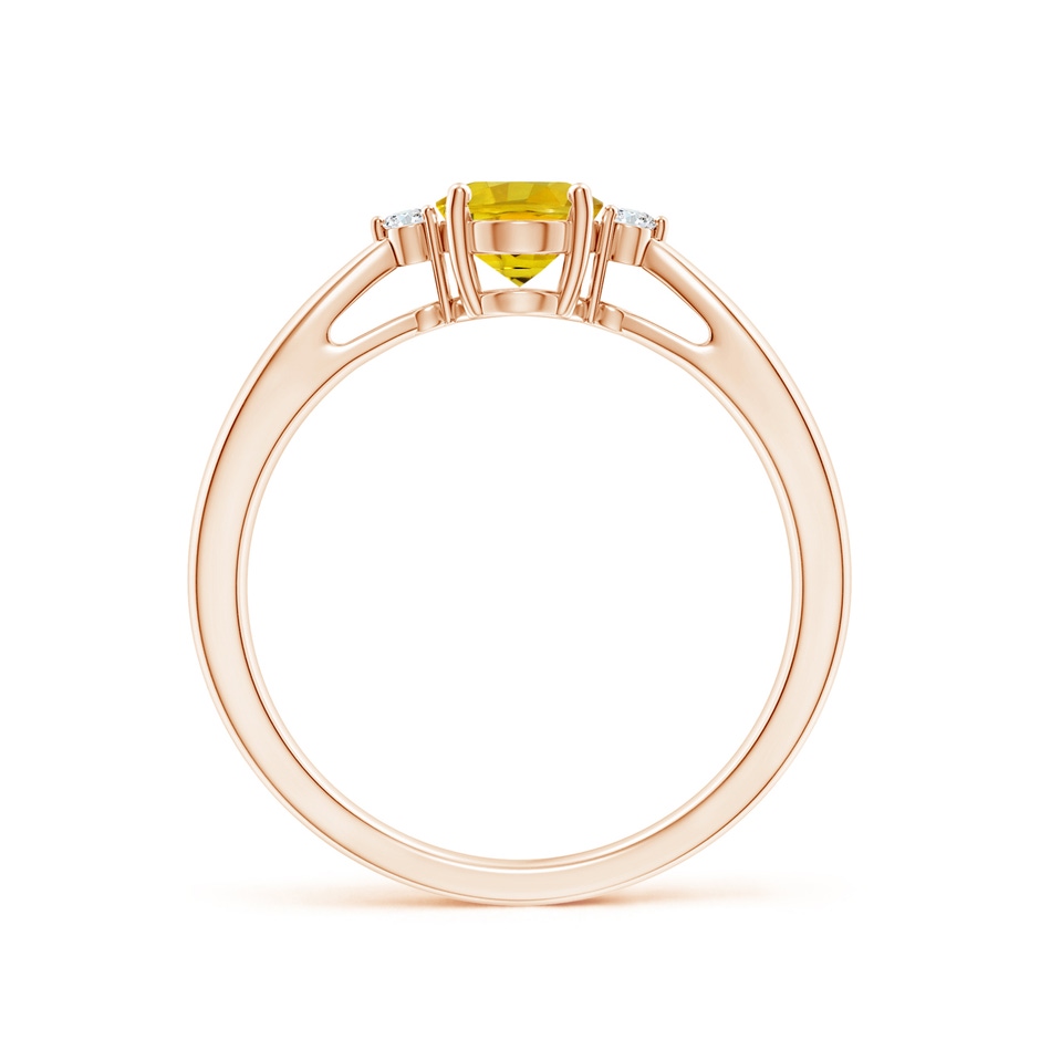 7x5mm AAAA Tapered Shank Yellow Sapphire Solitaire Ring with Diamonds in Rose Gold side-1