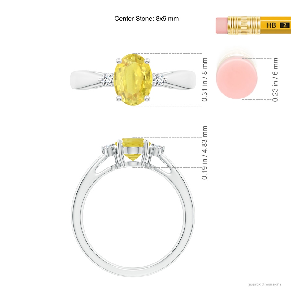 8x6mm A Tapered Shank Yellow Sapphire Solitaire Ring with Diamonds in P950 Platinum ruler