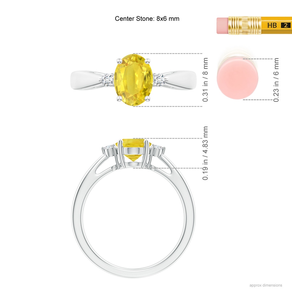 8x6mm AA Tapered Shank Yellow Sapphire Solitaire Ring with Diamonds in White Gold ruler