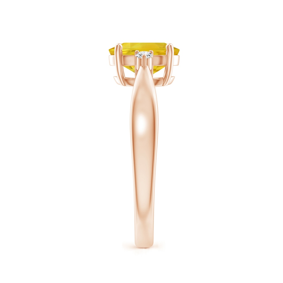 8x6mm AAA Tapered Shank Yellow Sapphire Solitaire Ring with Diamonds in Rose Gold side-2