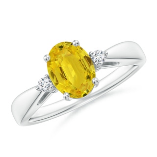 8x6mm AAA Tapered Shank Yellow Sapphire Solitaire Ring with Diamonds in White Gold