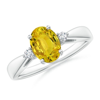 8x6mm AAAA Tapered Shank Yellow Sapphire Solitaire Ring with Diamonds in P950 Platinum