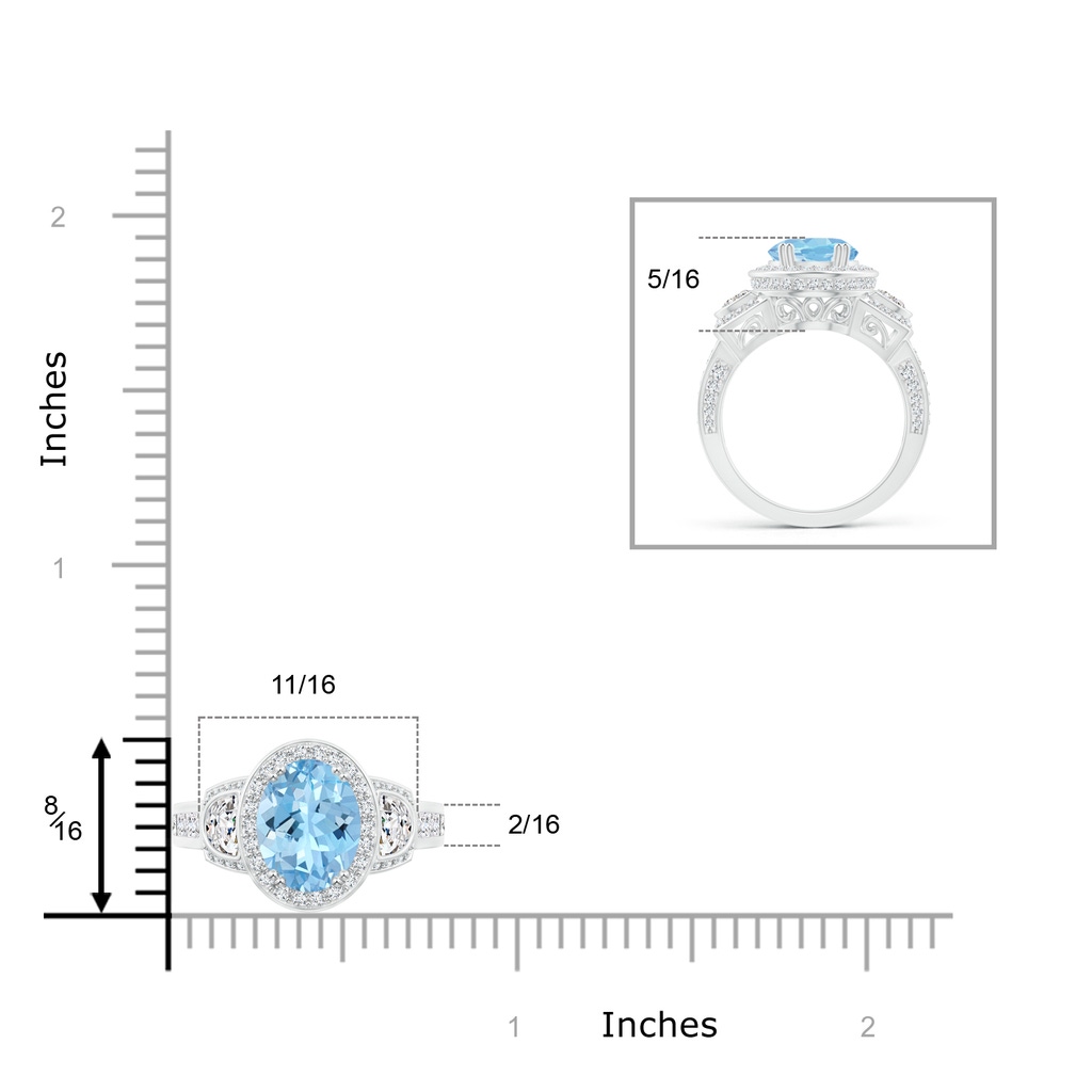 10x8mm AAAA Oval Aquamarine Three Stone Ring with Diamonds in White Gold Product Image