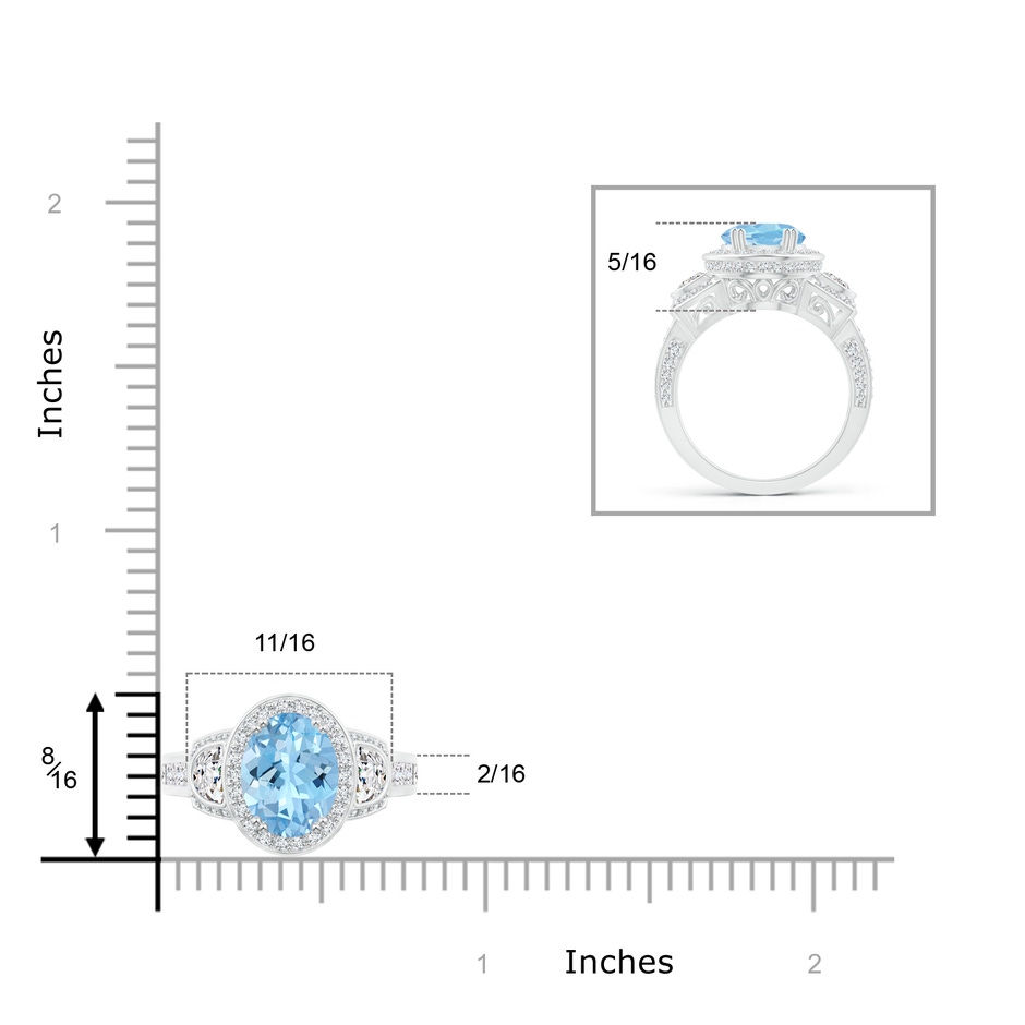 10x8mm AAAA Oval Aquamarine Three Stone Ring with Diamonds in White Gold product image