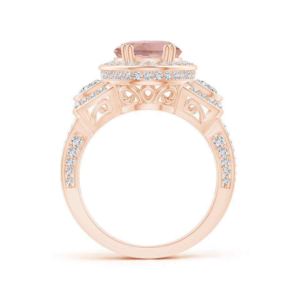 10x8mm AAAA Oval Morganite Three Stone Ring with Diamonds in Rose Gold Product Image