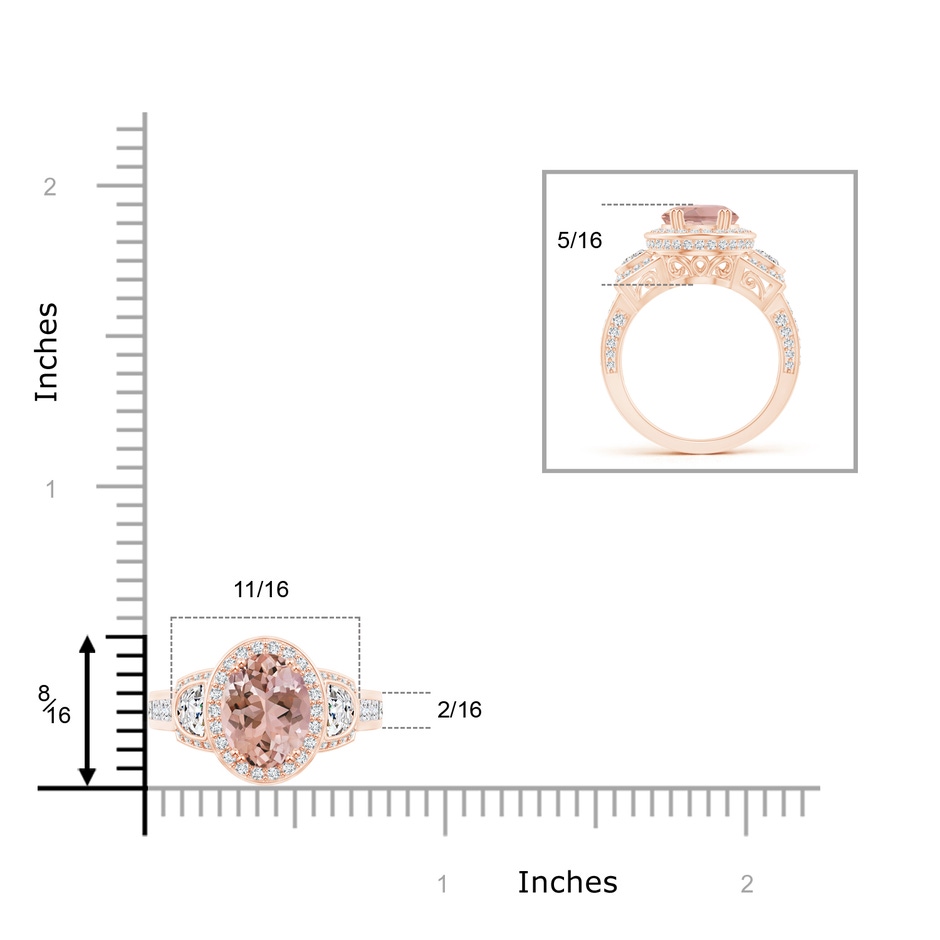 10x8mm AAAA Oval Morganite Three Stone Ring with Diamonds in Rose Gold Product Image