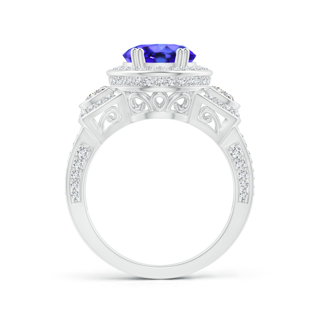 10x8mm AAA Oval Tanzanite Three Stone Ring with Diamonds in White Gold Product Image