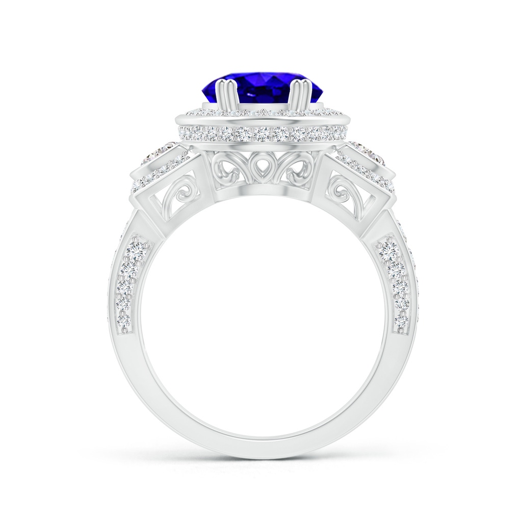 10x8mm AAAA Oval Tanzanite Three Stone Ring with Diamonds in White Gold Product Image