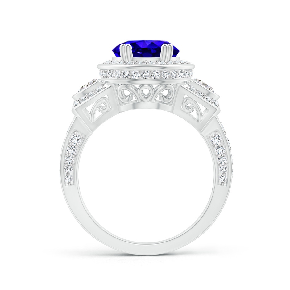 10x8mm AAAA Oval Tanzanite Three Stone Ring with Diamonds in White Gold product image