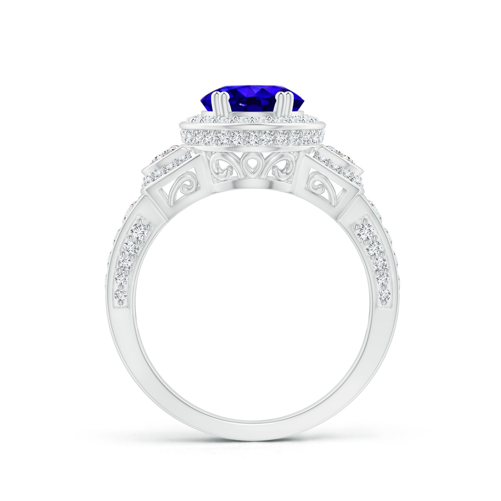 9x7mm AAAA Oval Tanzanite Three Stone Ring with Diamonds in White Gold Product Image