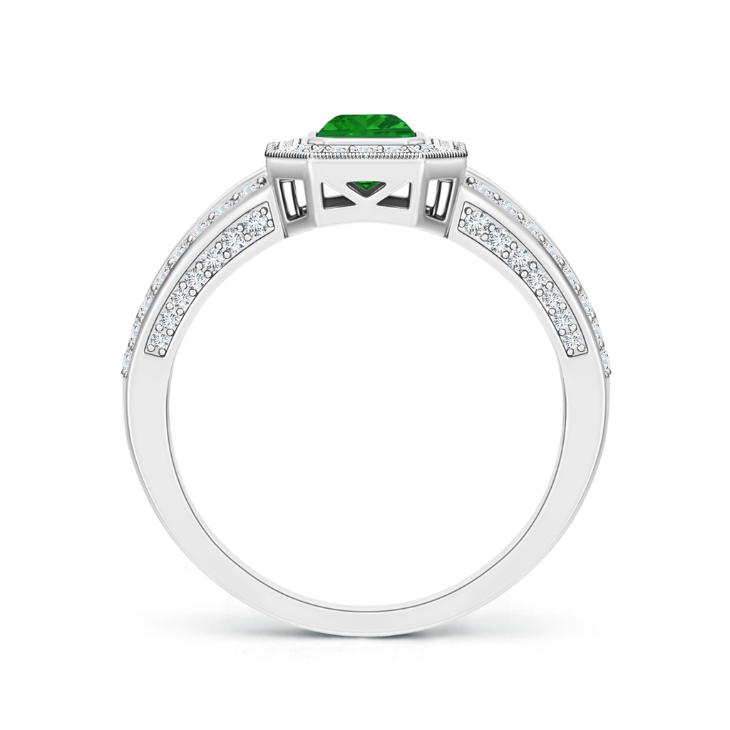 6x4mm AAA Vintage Style Emerald-Cut Emerald Split Shank Halo Ring in White Gold Side-1