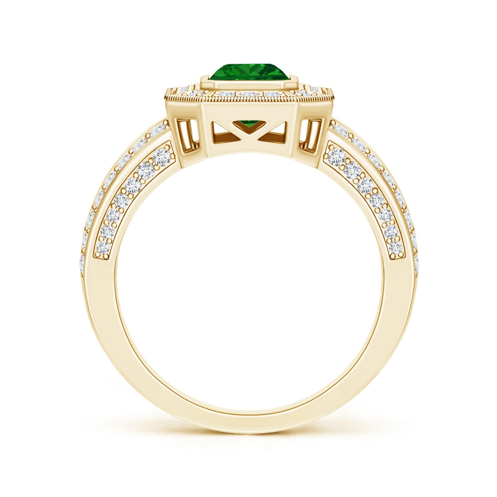 Vintage Style Emerald-Cut Emerald Split Shank Halo Ring | Angara