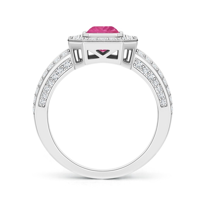7x5mm AAA Vintage Style Emerald-Cut Pink Sapphire Split Shank Halo Ring in White Gold Product Image