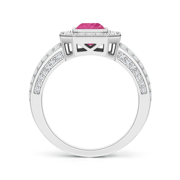 7x5mm AAA Vintage Style Emerald-Cut Pink Sapphire Split Shank Halo Ring in White Gold product image