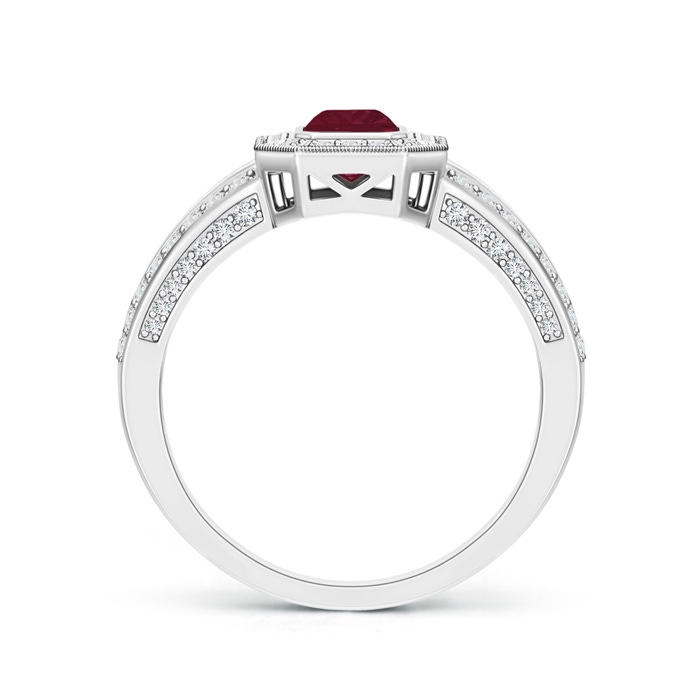 6x4mm A Vintage Style Emerald-Cut Ruby Split Shank Halo Ring in White Gold product image