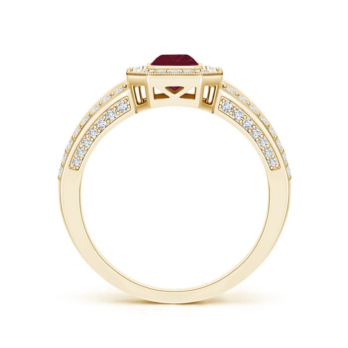 6x4mm A Vintage Style Emerald-Cut Ruby Split Shank Halo Ring in Yellow Gold product image