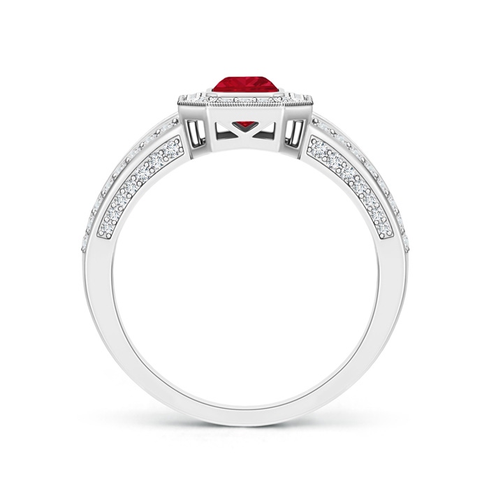 6x4mm AAA Vintage Style Emerald-Cut Ruby Split Shank Halo Ring in P950 Platinum product image