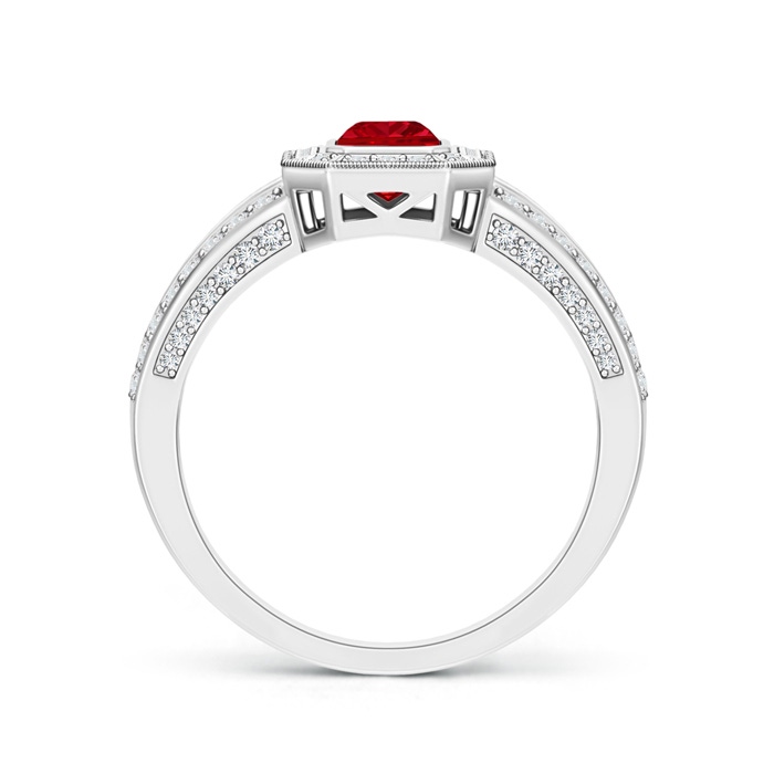 6x4mm AAAA Vintage Style Emerald-Cut Ruby Split Shank Halo Ring in P950 Platinum product image