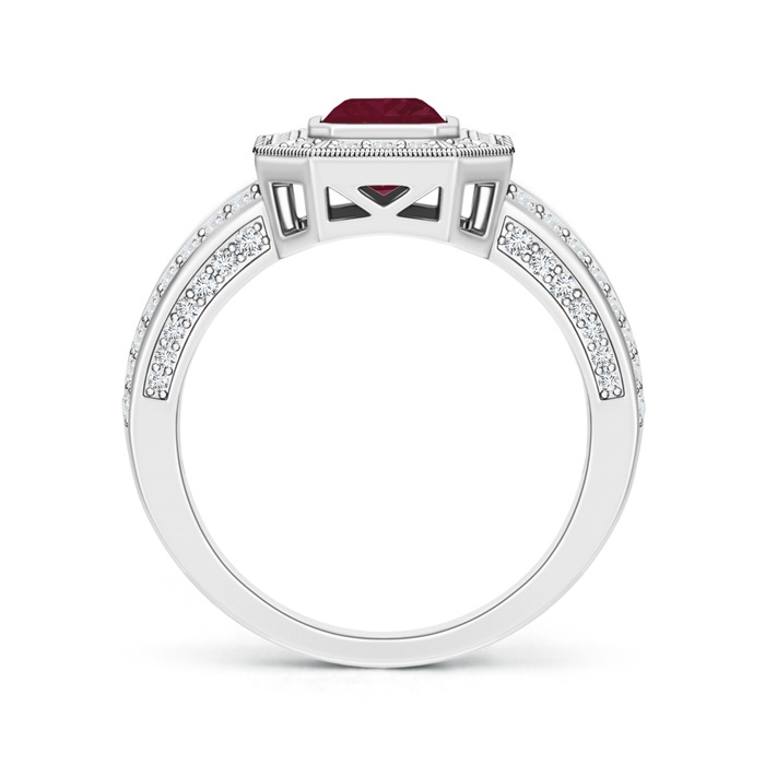 7x5mm A Vintage Style Emerald-Cut Ruby Split Shank Halo Ring in White Gold product image